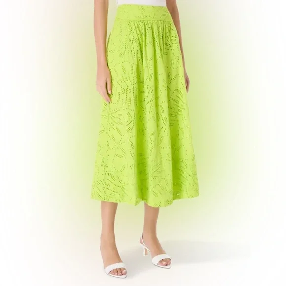 Green Monstera Eyelet Maxi Skirt - Picture 7 of 15